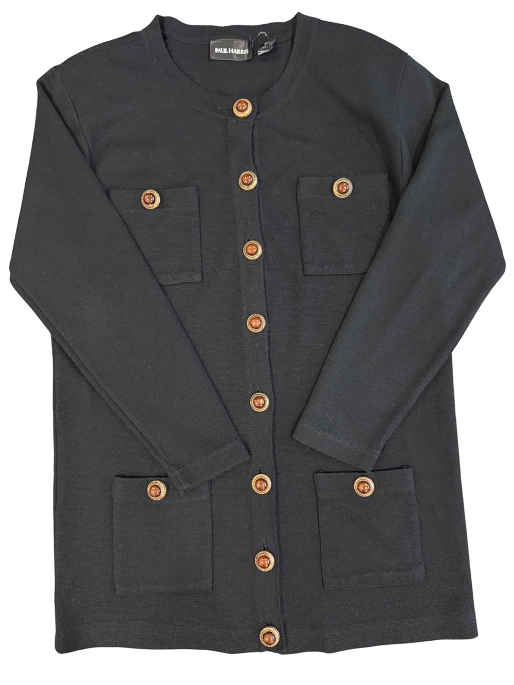 Vintage Paul Harris Wool Blend Cardigan 90s Y2K Black Gold Button Dark Academia